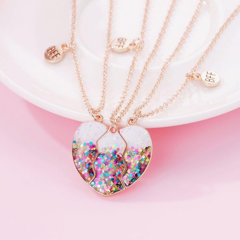 DOYYCA Friendship Necklace Best Friend Necklace for 3 Girls Magnetic Matching Heart Pendant BFF Necklaces for Sister - Image 4